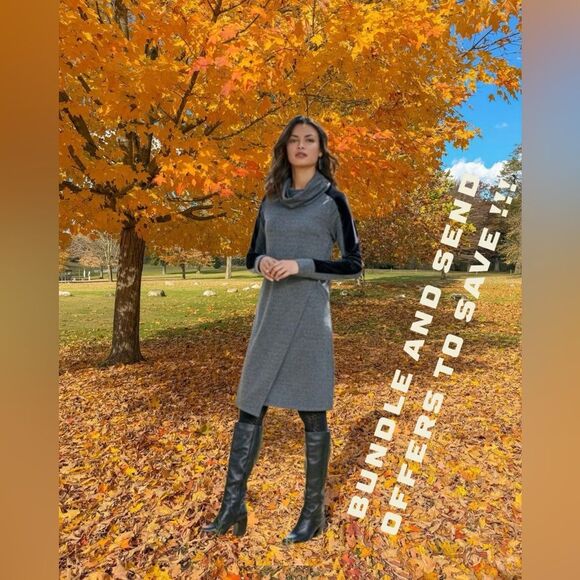 Soft Surroundings Moderne Cowl Herringbone Dress Crossover Hem Velvet Women PM - Picture 13 of 13